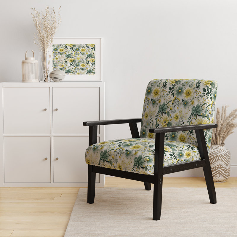 Red Barrel Studio Green Boho Chic Floral Pattern Upholstered Cottage Accent Arm Chair Wayfair